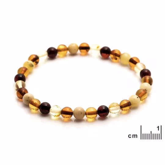 Bracelet d'ambre multicolore naturel de la mer Baltique boule, longueur 17-18 cm