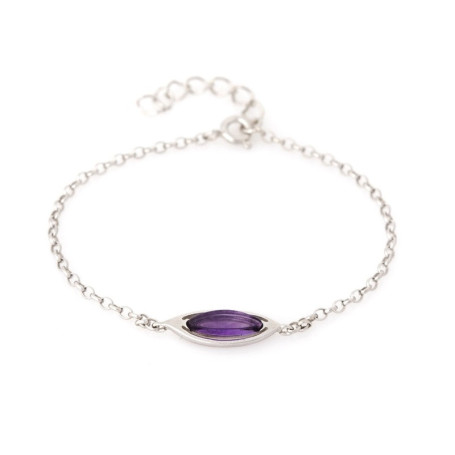 Pulsera de amatista morada, plata 925 rodiada, largo ajustable 17+3 cm