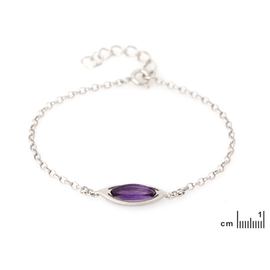Lila Amethyst Armband, rhodiniertes 925 Silber, verstellbare Länge 17+3 cm