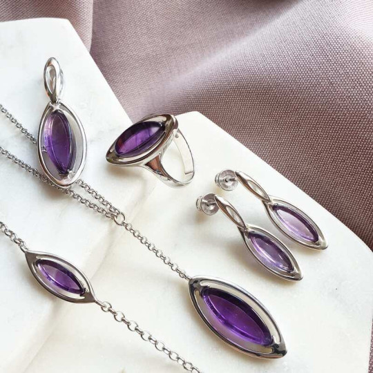 Lila Amethyst Armband, rhodiniertes 925 Silber, verstellbare Länge 17+3 cm