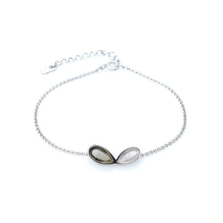 Rose quartz and smoky quartz bracelet, rhodium-plated 925 silver, adjustable 17+3 cm
