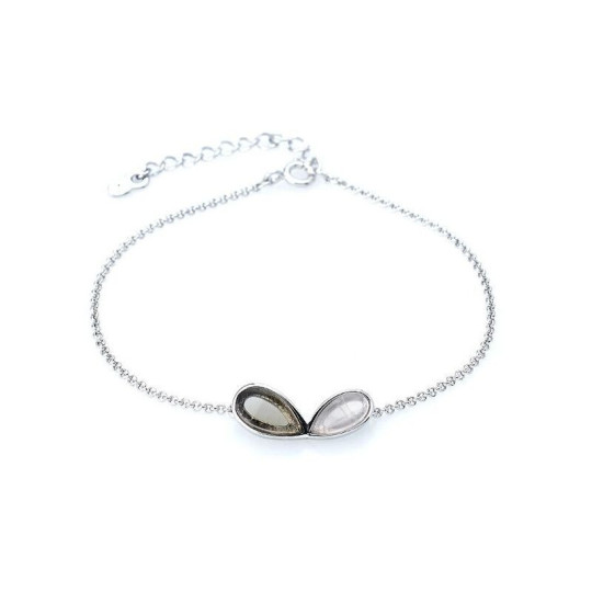 Rose quartz and smoky quartz bracelet, rhodium-plated 925 silver, adjustable 17+3 cm