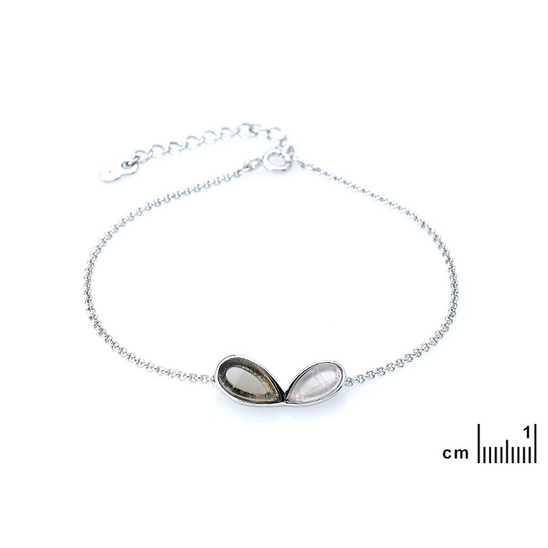 Rose quartz and smoky quartz bracelet, rhodium-plated 925 silver, adjustable 17+3 cm