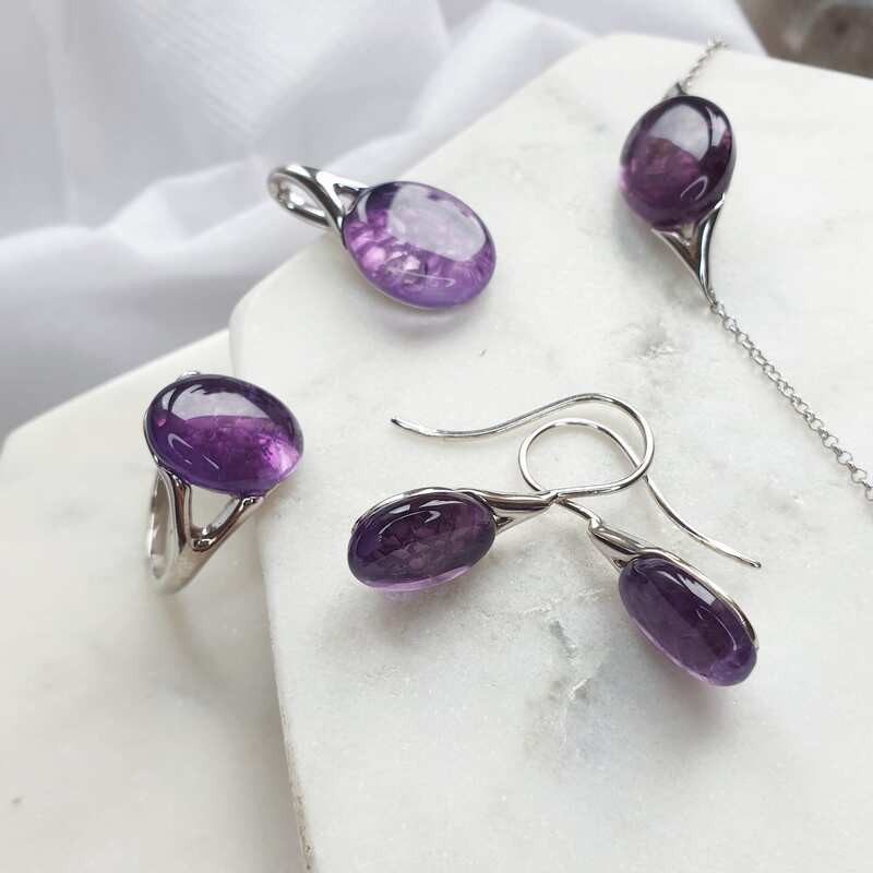 Bracelet en améthyste violette, argent 925 rhodié, ajustable 16+3 cm