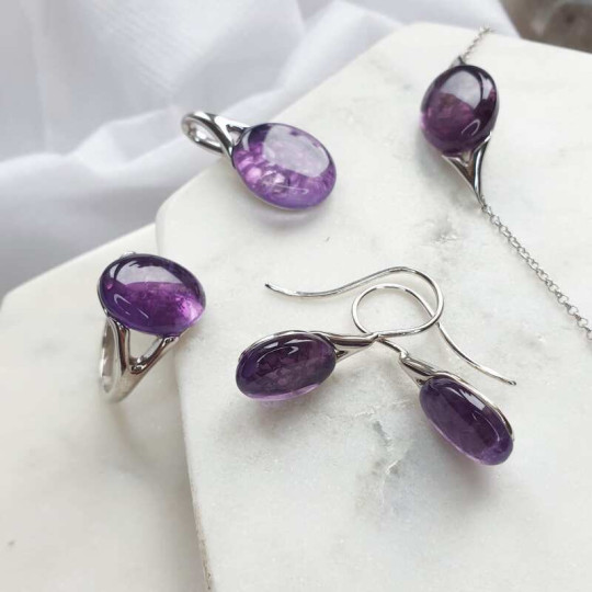 Bracelet en améthyste violette, argent 925 rhodié, ajustable 16+3 cm