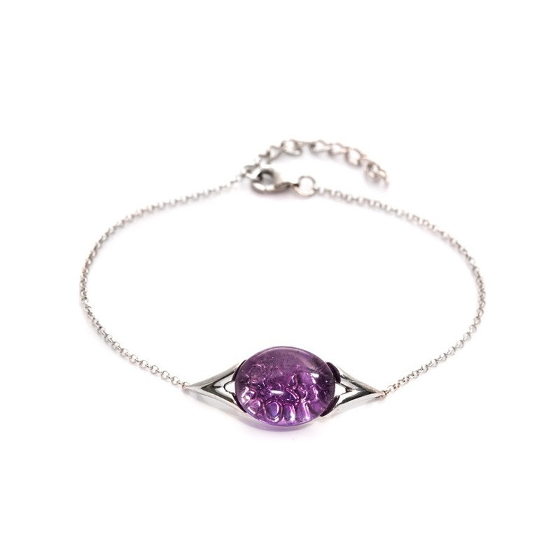 Bracelet en améthyste violette, argent 925 rhodié, ajustable 16+3 cm