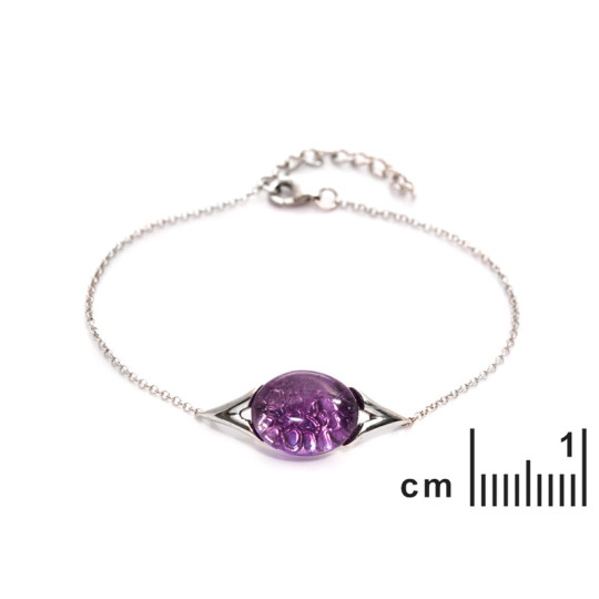 Bracelet en améthyste violette, argent 925 rhodié, ajustable 16+3 cm