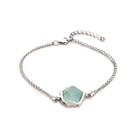 Blue agate bracelet, rhodium-plated 925 silver, adjustable length 16.5+3 cm