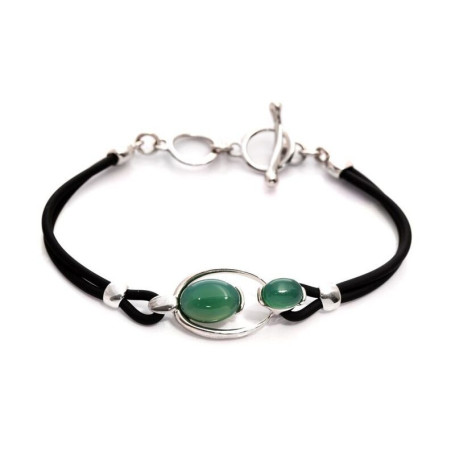 Green agate bracelet, rhodium-plated 925 silver, adjustable length 16.5+3 cm
