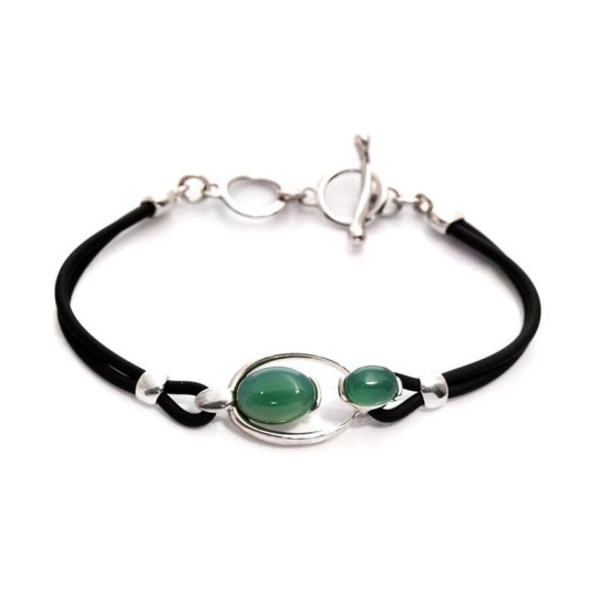 Pulsera de ágata verde, plata 925 rodiada, largo ajustable 16,5+3 cm