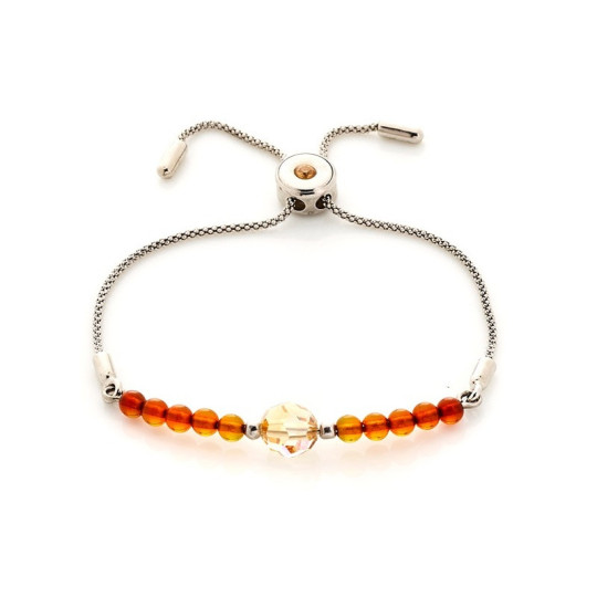 Bracelet en ambre boule et cristal swarovski, en argent 925 rhodié