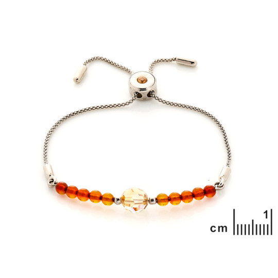 Bracelet en ambre boule et cristal swarovski, en argent 925 rhodié