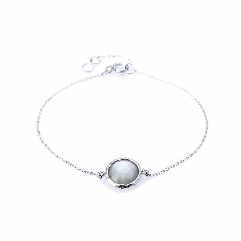White moonstone bracelet, rhodium-plated 925 silver, adjustable 16+2 cm