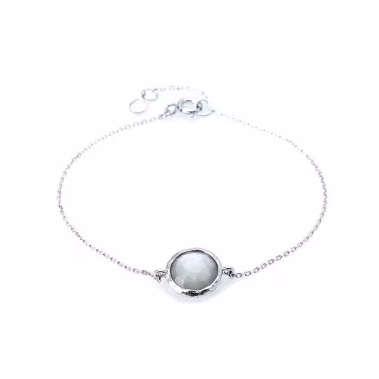White moonstone bracelet, rhodium-plated 925 silver, adjustable 16+2 cm