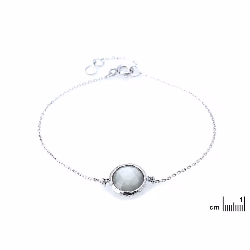 White moonstone bracelet, rhodium-plated 925 silver, adjustable 16+2 cm