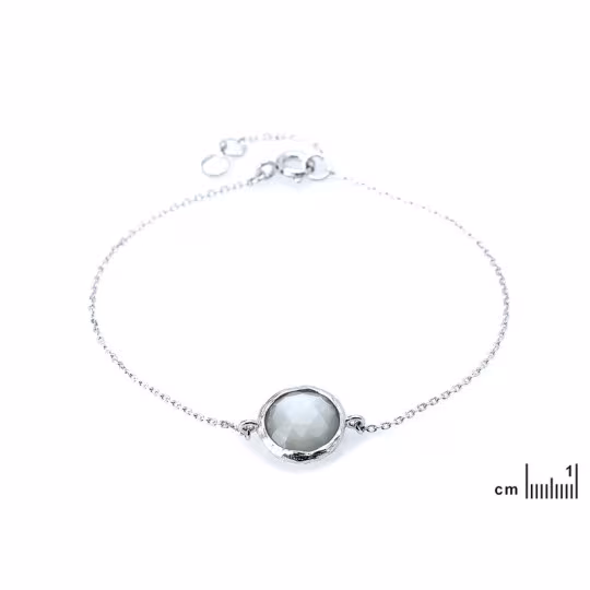 White moonstone bracelet, rhodium-plated 925 silver, adjustable 16+2 cm