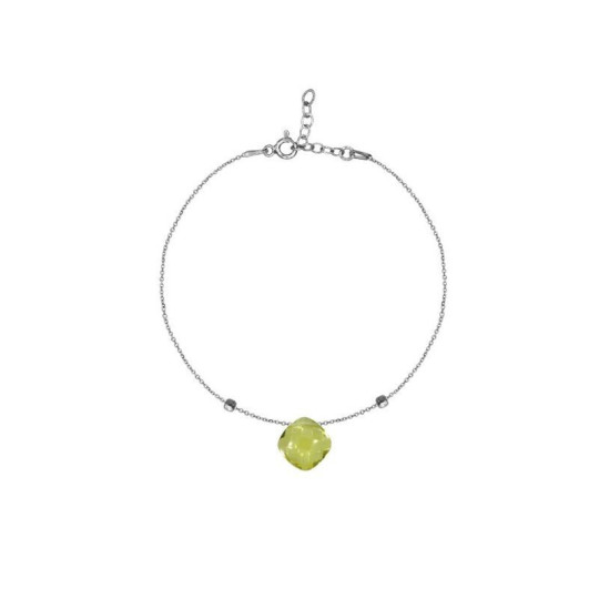 Bracciale in quarzo giallo, argento 925 rodiato, lunghezza regolabile 16+3 cm