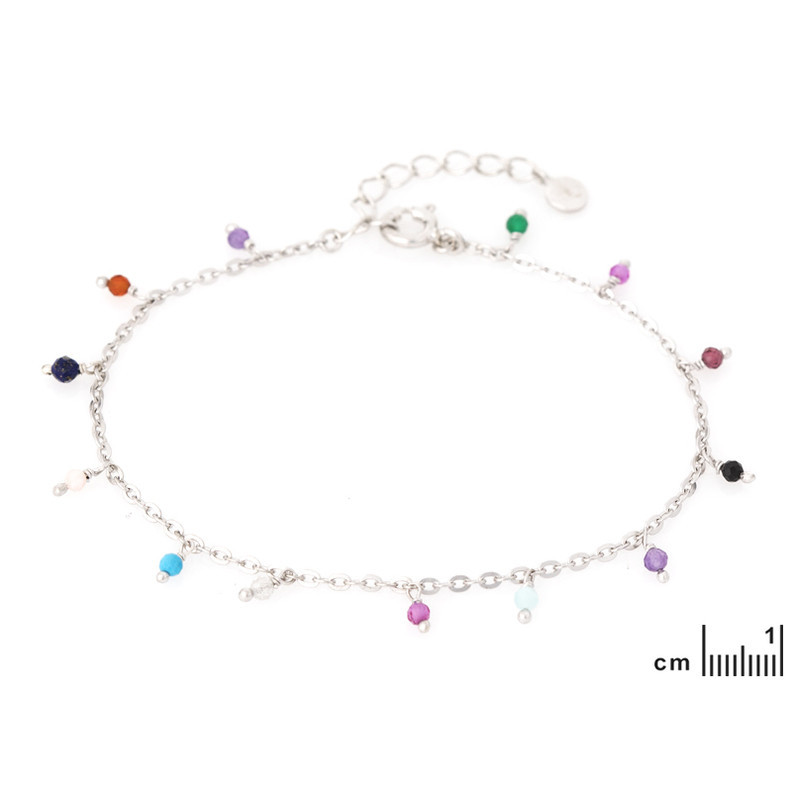 Bracciale multipietra, argento 925 rodiato, lunghezza regolabile 15,5+3 cm
