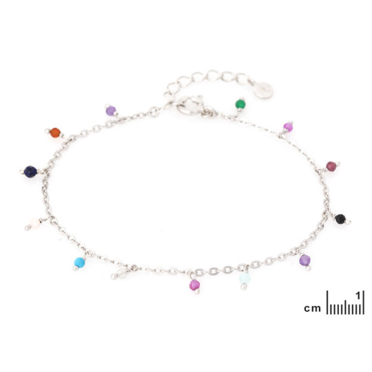 Bracciale multipietra, argento 925 rodiato, lunghezza regolabile 15,5+3 cm