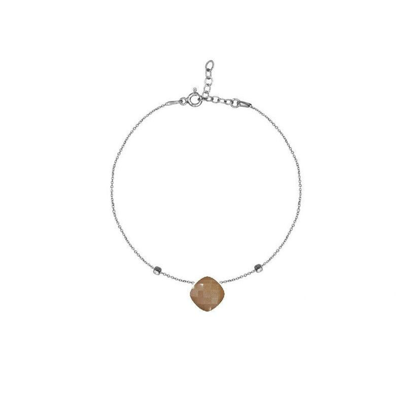 Pink moonstone bracelet, rhodium-plated 925 silver, adjustable 16+3 cm