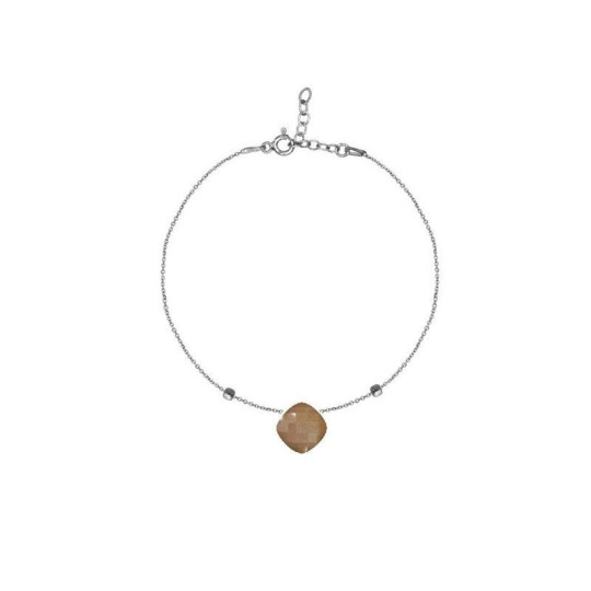 Pink moonstone bracelet, rhodium-plated 925 silver, adjustable 16+3 cm