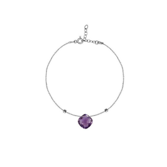Bracelet en améthyste violette, argent 925 rhodié, longueur ajustable 16+3 cm