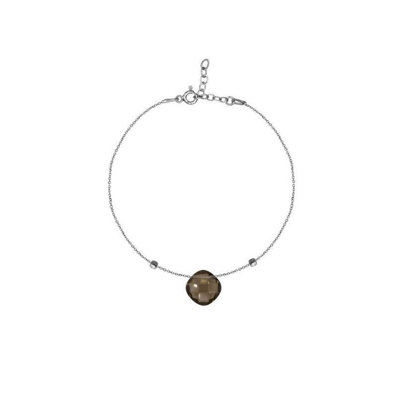 Braunes Rauchquarz Armband, rhodiniertes 925 Silber, verstellbar 16+3 cm