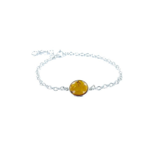 Bracelet en ambre cognac, argent 925, ajustable 16+3 cm