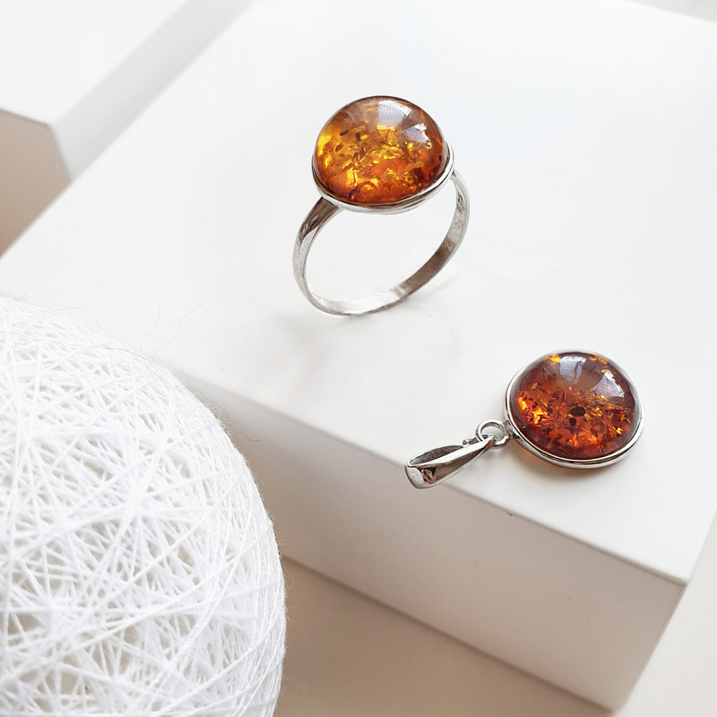 Bracelet en ambre cognac, argent 925, ajustable 16+3 cm