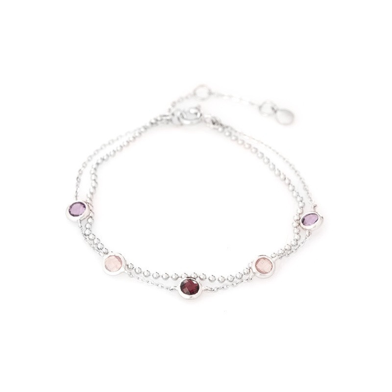 Pulsera multipiedra, plata 925 rodiada, ajustable 15+3 cm