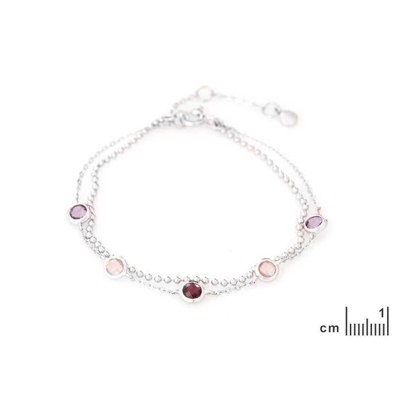 Pulsera multipiedra, plata 925 rodiada, ajustable 15+3 cm
