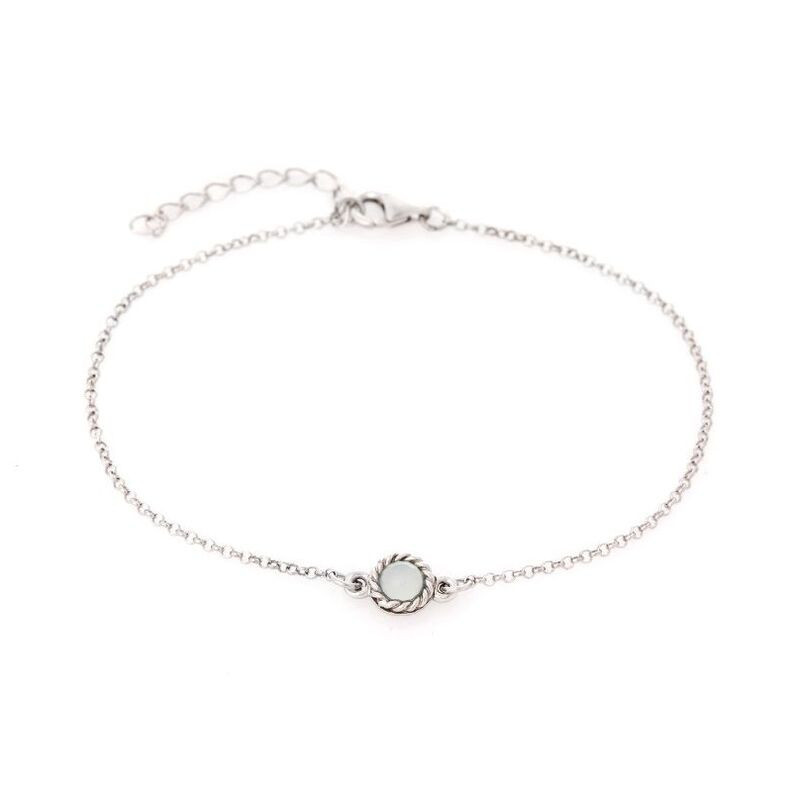 Bracelet rond en agate bleue, argent 925 rhodié, longueur ajustable 17+3 cm