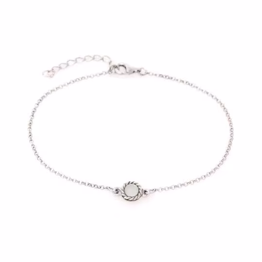 Bracelet rond en agate bleue, argent 925 rhodié, longueur ajustable 17+3 cm