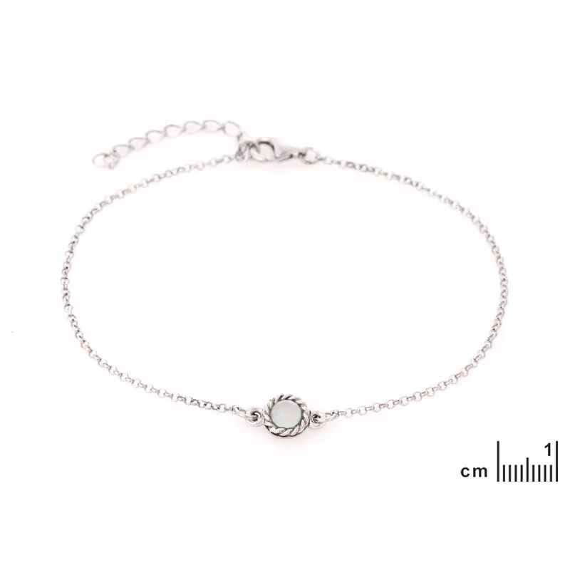 Bracelet rond en agate bleue, argent 925 rhodié, longueur ajustable 17+3 cm