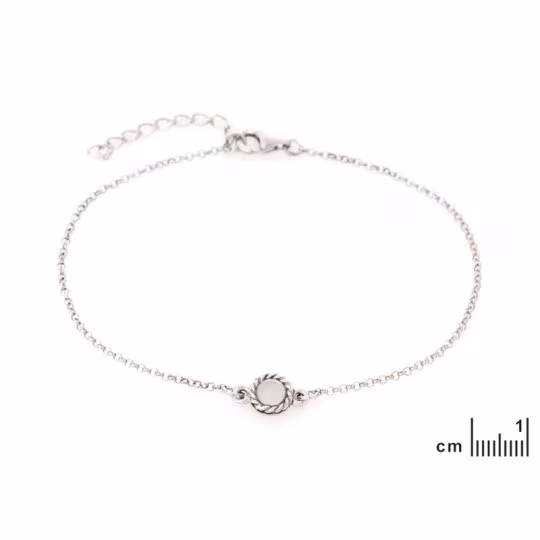 Bracelet rond en agate bleue, argent 925 rhodié, longueur ajustable 17+3 cm