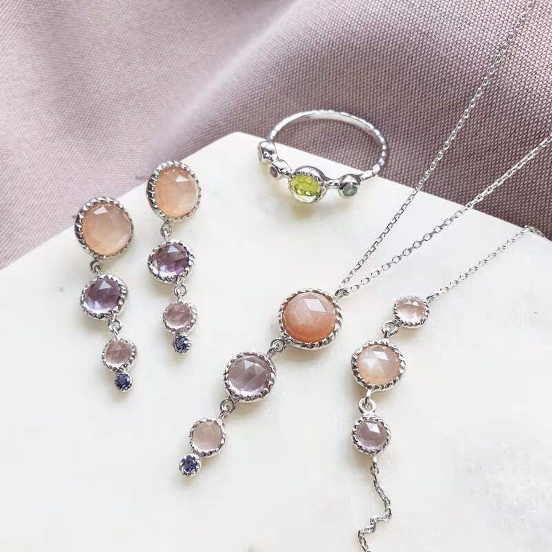 Multi-stone bracelet, rhodium-plated 925 silver, adjustable length 17+3 cm