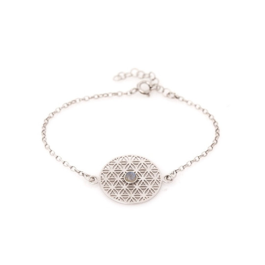 Bracelet fleur de vie en labradorite, argent 925 rhodié, ajustable 16+3 cm