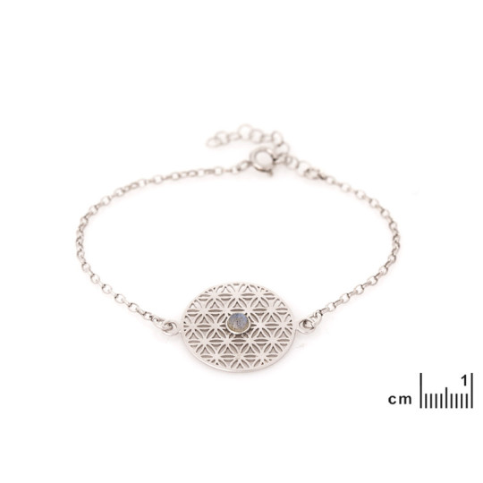 Bracelet fleur de vie en labradorite, argent 925 rhodié, ajustable 16+3 cm
