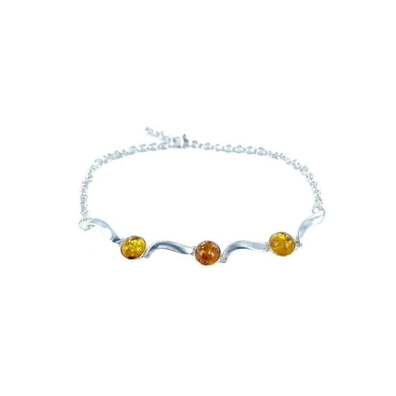 Bracciale in ambra cognac, argento 925, lunghezza regolabile 16+3 cm