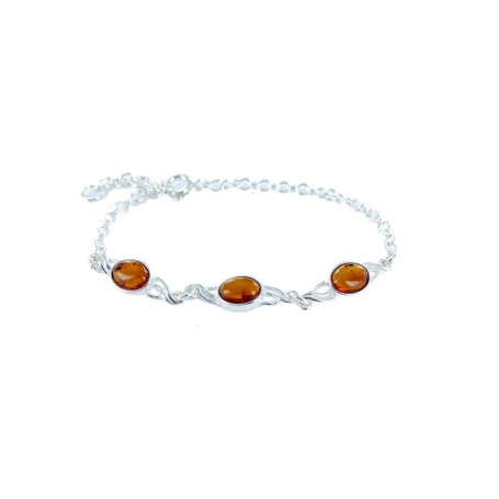 Bracciale in ambra cognac, argento 925, regolabile 16+3 cm