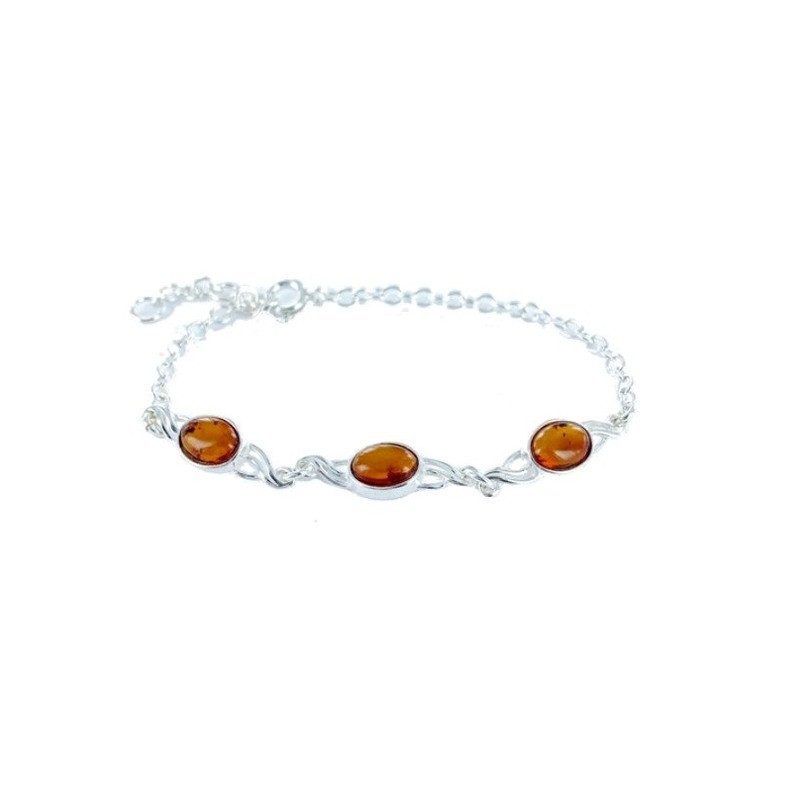 Cognac amber bracelet, 925 silver, adjustable 16+3 cm