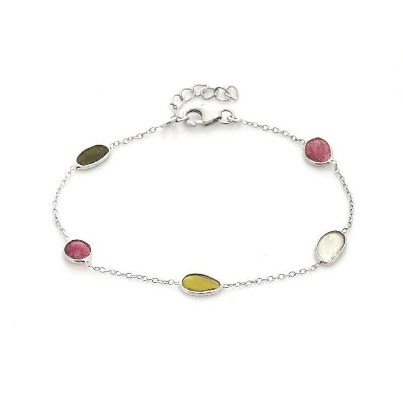 Bracelet en tourmaline, argent 925 rhodié, longueur ajustable 16+3 cm