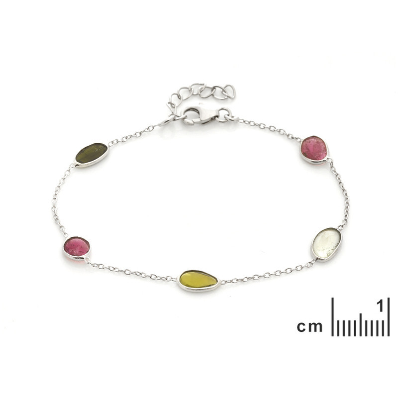 Bracelet en tourmaline, argent 925 rhodié, longueur ajustable 16+3 cm