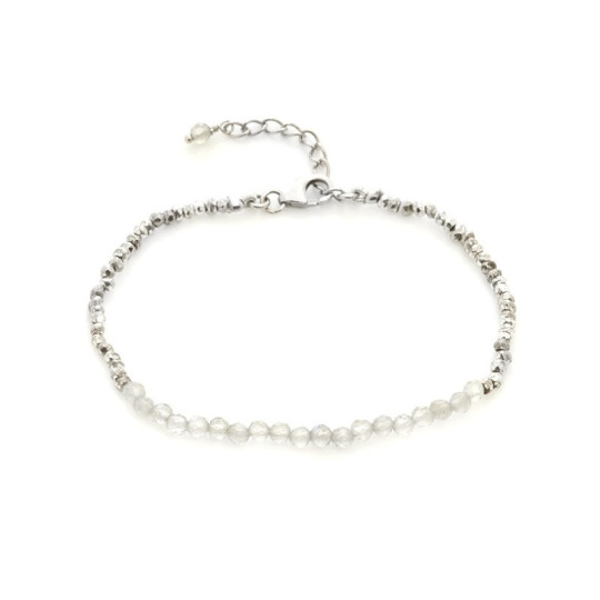 Pulsera de labradorita y meteorito, plata 925 rodiada, ajustable 16+3 cm