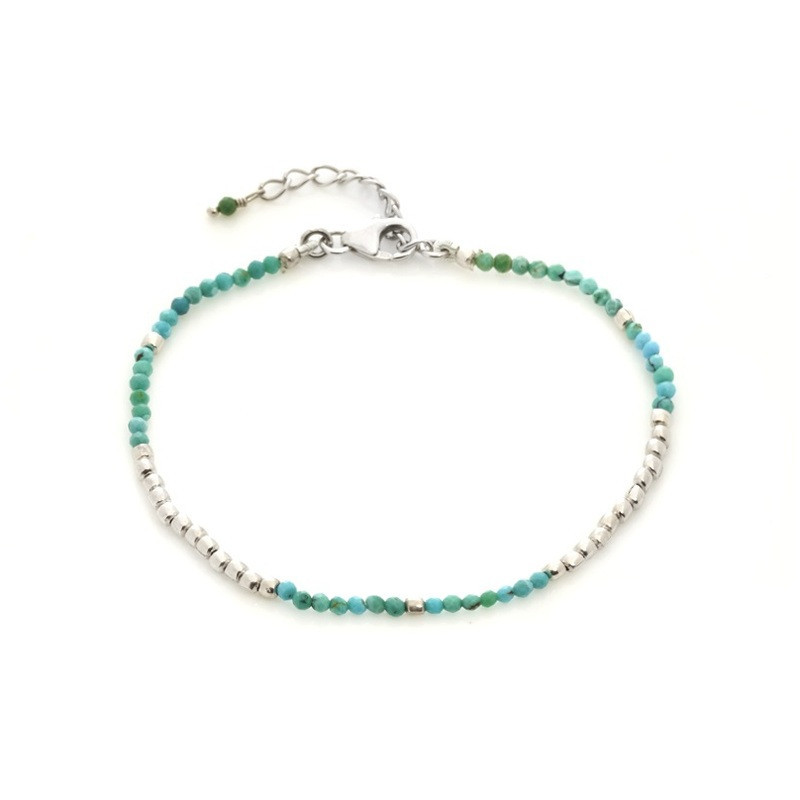Bracelet en turquoise bleue, argent 925 rhodié, longueur ajustable 16+3 cm