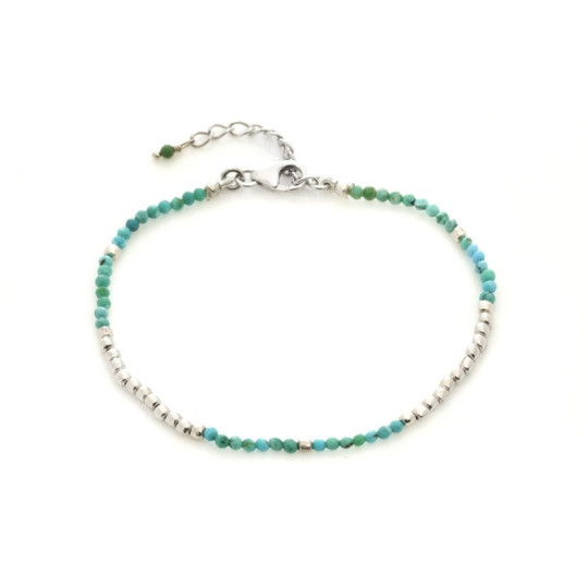 Bracelet en turquoise bleue, argent 925 rhodié, longueur ajustable 16+3 cm