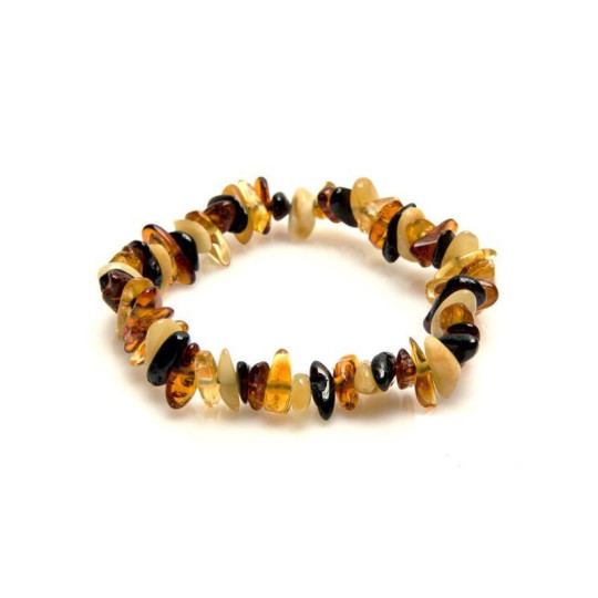 Bracelet d'ambre multicolore naturel de la mer Baltique chips, longueur 17-18 cm