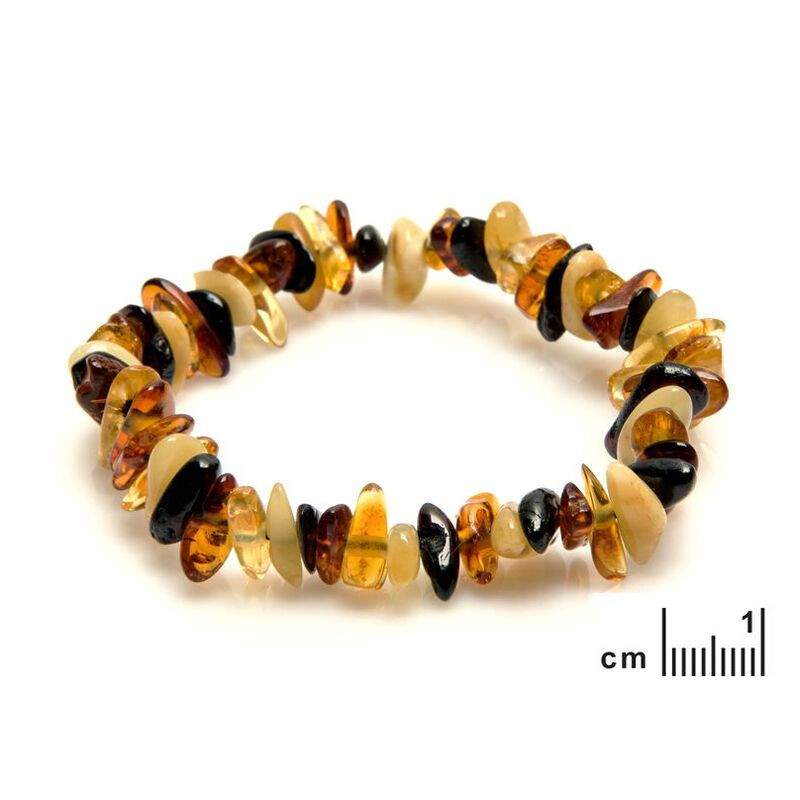 Bracelet d'ambre multicolore naturel de la mer Baltique chips, longueur 17-18 cm