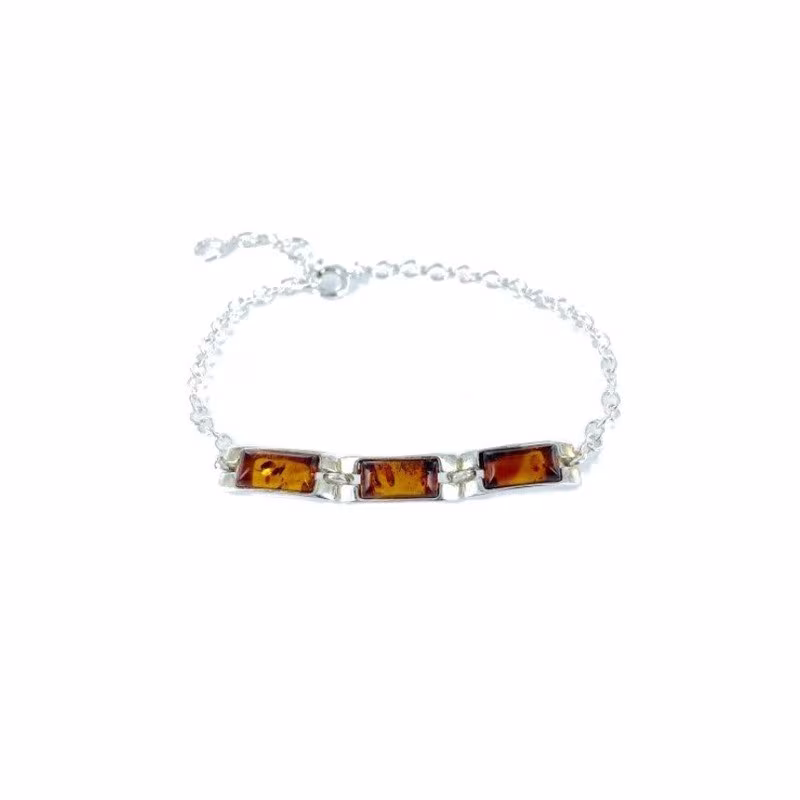 Cognac-Bernstein-Armband, 925 Silber, verstellbare Länge 16+3 cm