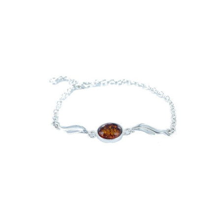 Bracciale in ambra cognac, argento 925, lunghezza regolabile 16+3 cm